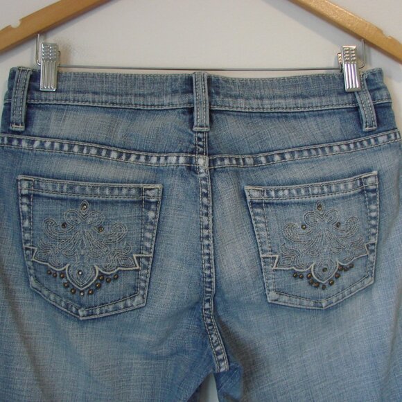 Vintage Esprit Denim Cropped Jeans Mid Rise Wide Leg Embroidered Studs Size 10 - Picture 11 of 15